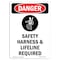 Signmission OSHA Danger Sign, Safety Harness And Lifeline, 14in X 10in Rigid Plastic, 10" W, 14" H, Portrait OS-DS-P-1014-V-1564 - alternate 1